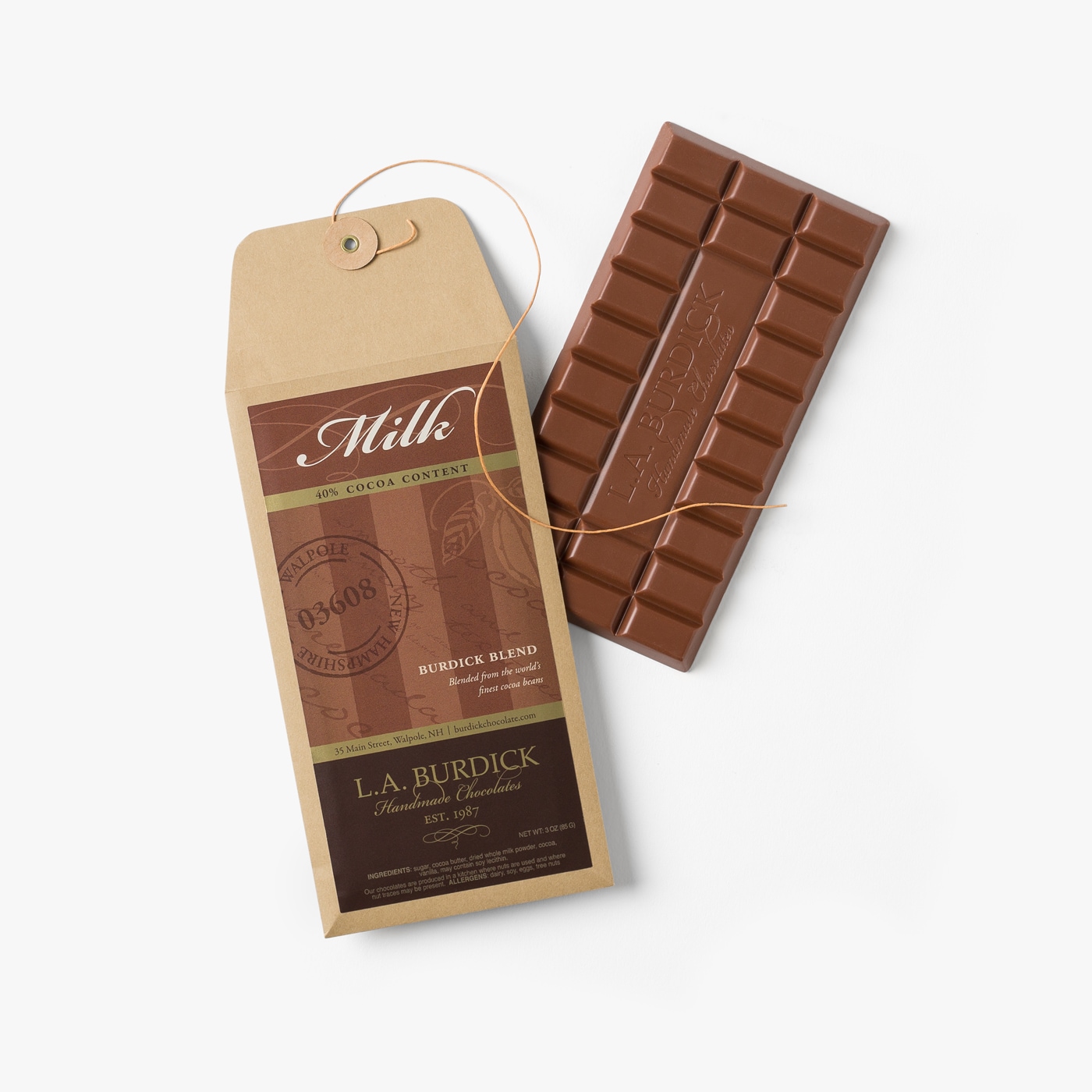 Milk Chocolate Candy Bar. Indulge in the velvety richness of our Burdick Blend Milk Chocolate Bar.
